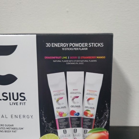 Celsius essential Energy, Zero Sugar, berry lime mango 30 Energy Powder Sticks - Picture 2 of 6